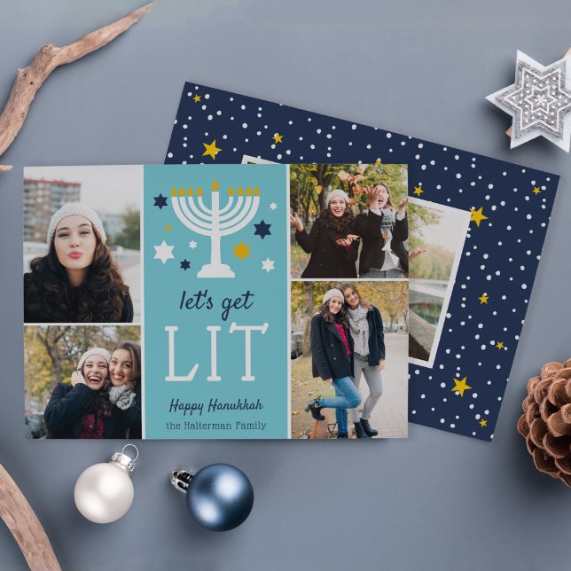 Let's Get Lit | Funny Hanukkah Photo Collage Card (Creator Uploaded)