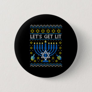 Let's Get Lit Funny Jewish Holiday Chanukah Ugly H 6 Cm Round Badge