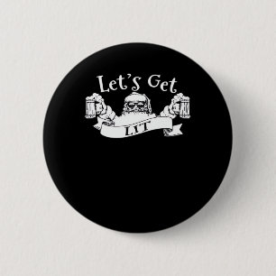 Let's Get Lit Funny Santa Beer Drinking Christmas  6 Cm Round Badge