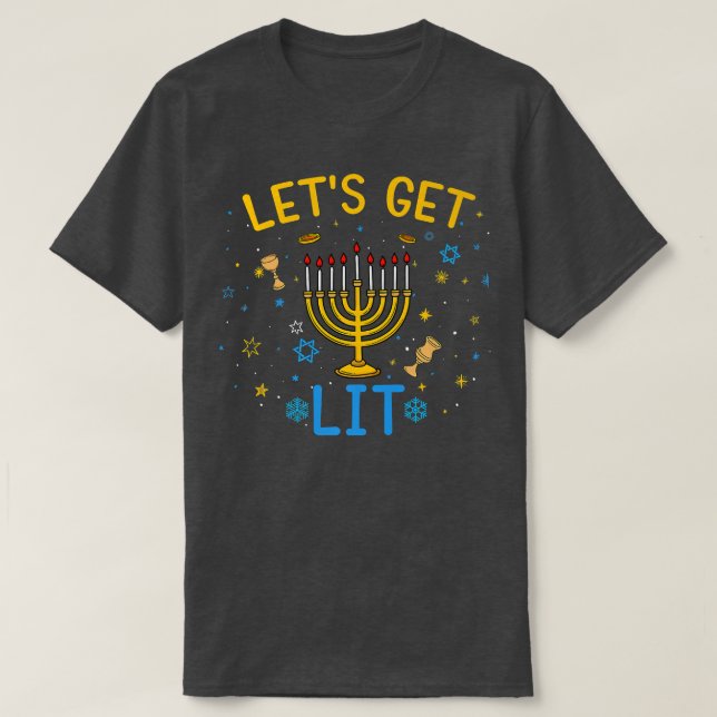Lets Get Lit Funny Ugly Hanukkah Awesome  T-Shirt (Design Front)