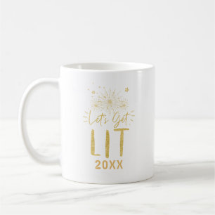 Let's Get Lit Gold Typography New Year's Eve Party Coffee Mug