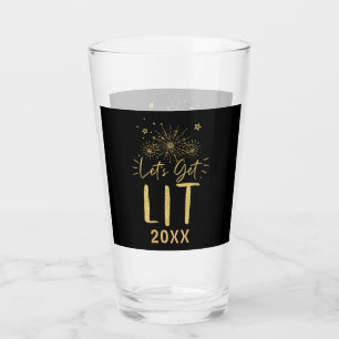 Let's Get Lit Gold Typography New Year's Eve Party Glass