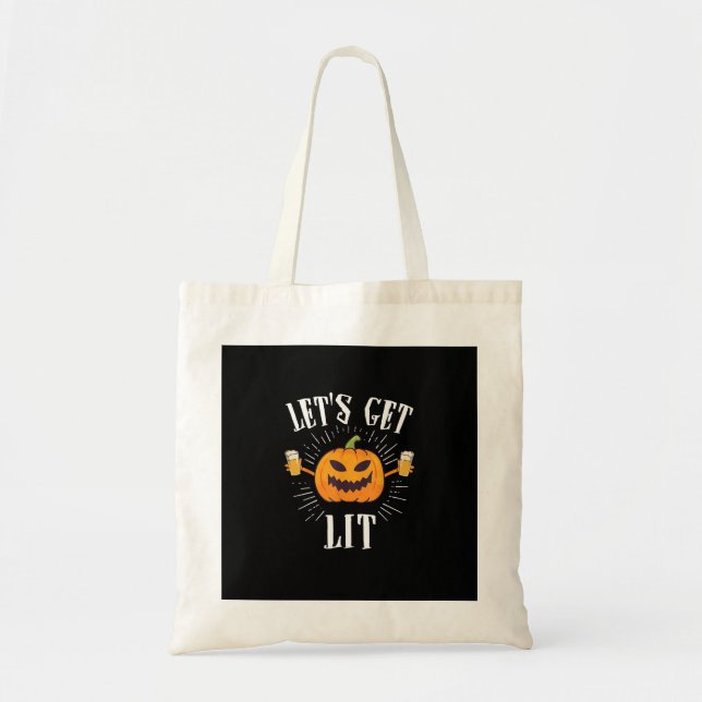 Let's Get Lit Halloween Beer Drinker Tote Bag (Front)