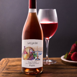 Let's Get Lit Hanukkah Funny Gift Wine Label