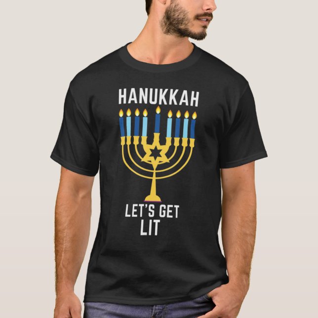 Let's Get Lit Hanukkah Jew Hanukkah Pyjamas Chanuk T-Shirt (Front)