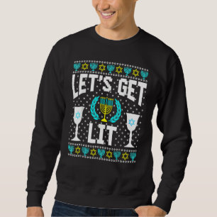 Let's Get Lit Hanukkah Jew Menorah Jewish Chanukka Sweatshirt