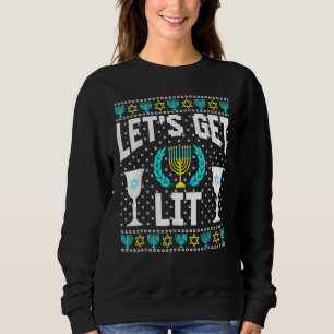 Let's Get Lit Hanukkah Jew Menorah Jewish Chanukka Sweatshirt