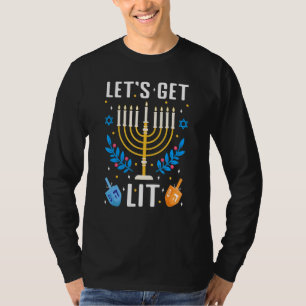 Let's Get Lit Hanukkah Jewish Menorah Holiday Chan T-Shirt