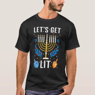 Let's Get Lit Hanukkah Jewish Menorah Holiday Chan T-Shirt