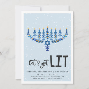 Let's Get Lit Hanukkah Party Invitation