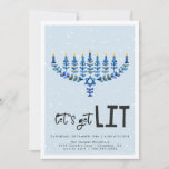 Let's Get Lit | Hanukkah Party Invitation<br><div class="desc">Hanukkah... The festival of lights is here. Light the menorah, play with the dreidel and feast on latkes and sufganiyot. Celebrate the spirit of Hanukkah with friends, family. Add your custom wording to this design by using the "Edit this design template" boxes on the right hand side of the item,...</div>