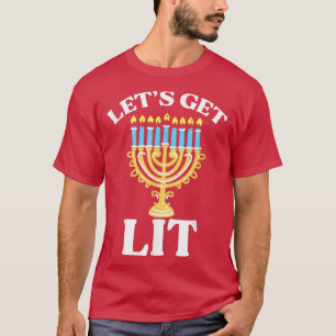 Let's Get Lit Hanukkah Shirt Jew Menorah Jewish Ch