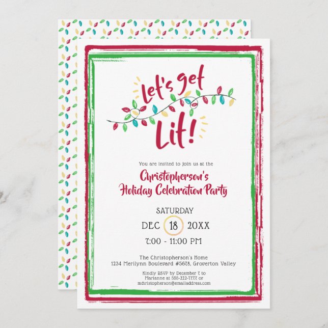 LET'S GET LIT | Holiday Lights | Holiday Party Invitation (Front/Back)