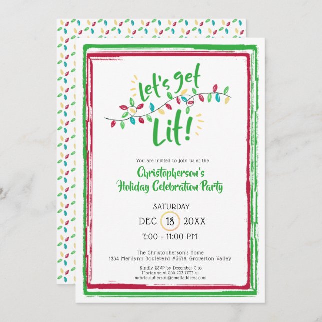 LET'S GET LIT | Holiday Lights | Holiday Party Invitation (Front/Back)