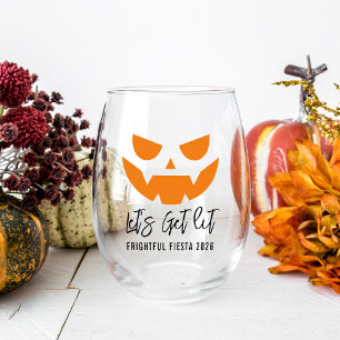 Let's Get Lit Jack O'Lantern Halloween Party Stemless Wine Glass
