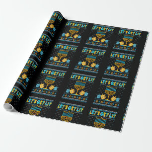 Lets Get Lit Menorah Hanukkah Funny Christmas Ugly Wrapping Paper
