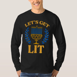 Let's Get Lit Menorah Jewish Ugly Hanukkah Chanuk T-Shirt