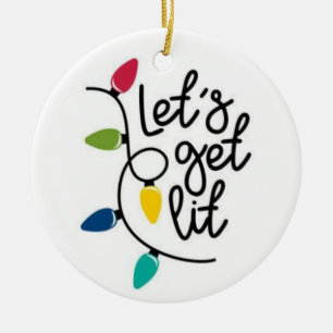 LET'S GET LIT/MERRY CHRISTMAS ON BACK CERAMIC TREE DECORATION