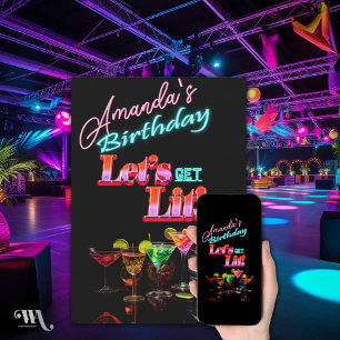 Let's Get Lit Neon Cocktail Birthday Invitation