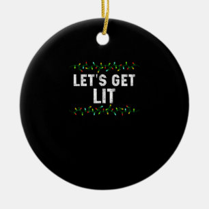 Let's Get Lit Pajamas Funny Cute Lights Christmas Ceramic Tree Decoration