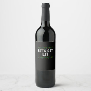 Let's Get Lit Pajamas Funny Cute Lights Christmas Wine Label
