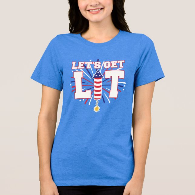 LET'S GET LIT Patriotic Firecracker Fireworks Tri-Blend Shirt (Front)