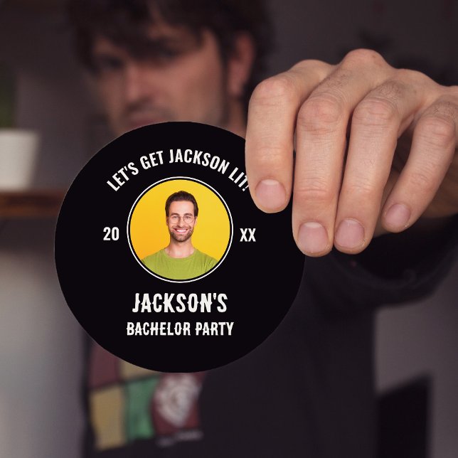 Let's Get Lit Photo Bachelor Party  Round Paper Coaster (Let's Get Lit Photo Bachelor Party Round Paper Coaster in Black and White)