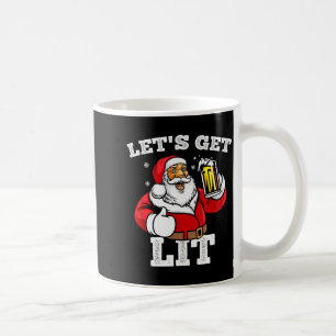 Let's Get Lit Santa Claus Drinking Beer Christmas  Coffee Mug