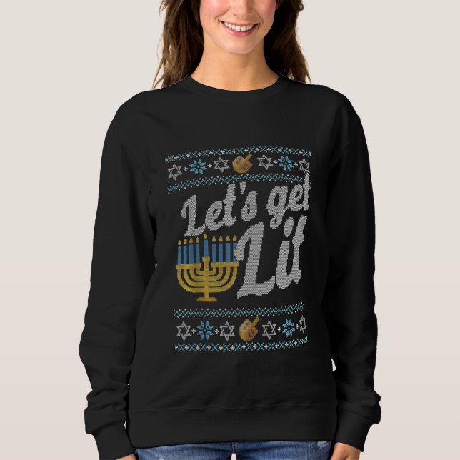 Lets Get Lit Shirt Ugly Hanukkah Channukah (Front)