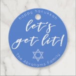 Let's get lit! Star of David - Happy Hanukkah Favour Tags<br><div class="desc">NewParkLane - Fun Hanukkah Favour Tags,  with a blue chevron patterned Star of David and funny quote 'Let's get lit!' in script typography. 
Add your family name for a personalised design.
Check out this collection for matching items!</div>