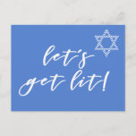 Let's get lit! Star of David - Happy Hanukkah Postcard<br><div class="desc">NewParkLane - Funny Hanukkah Postcard,  with a blue chevron patterned Star of David and funny quote 'Let's get lit!' in script typography.  The backside has a 'happy Hanukkah' wish in elegant blue script typography.</div>