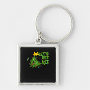 Let's Get Lit Tipsy Christmas Tree Funny Essential Key Ring