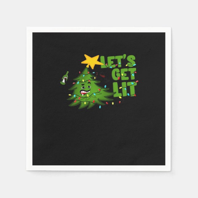 Let's Get Lit Tipsy Christmas Tree Funny Essential Napkin (Front)