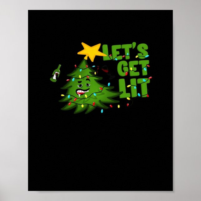 Let's Get Lit Tipsy Christmas Tree Funny Essential Poster (Front)
