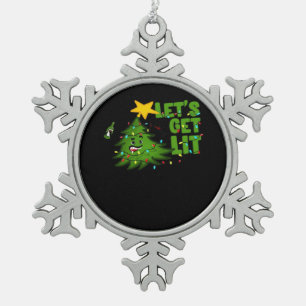 Let's Get Lit Tipsy Christmas Tree Funny Essential Snowflake Pewter Christmas Ornament