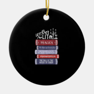 Let's Get Lit - Vintage Horror Book Lover Bookworm Ceramic Tree Decoration