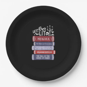 Let's Get Lit - Vintage Horror Book Lover Bookworm Paper Plate