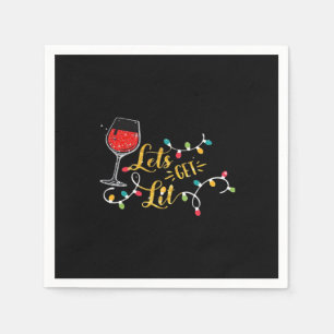 Let's Get Lit Wine Glasses Christmas Lights Drinki Napkin