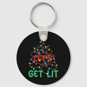 Let's Get Lit Xmas Lights Christmas Pajama Holiday Key Ring