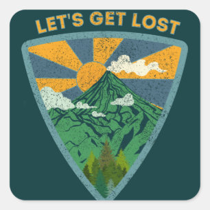Let's get lost vintage hiking square sticker