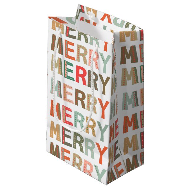 Let's Get MERRY fonts Christmas Holiday Gift Bags (Front Angled)