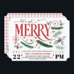Let's Get Merry Holiday Christmas Party Invitation<br><div class="desc">Featuring a whimsical swirled font and watercolor pine branches, berries, and holly in softer shades of deep red, dusty pine, and light blues, this Christmas or holiday party invitation has a slightly retro vibe. The back features a small plaid print accented with holly in deep red. Coordinates with our Let's...</div>