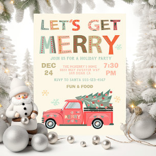 Let's Get Merry Holiday Christmas Truck Tree Invitation