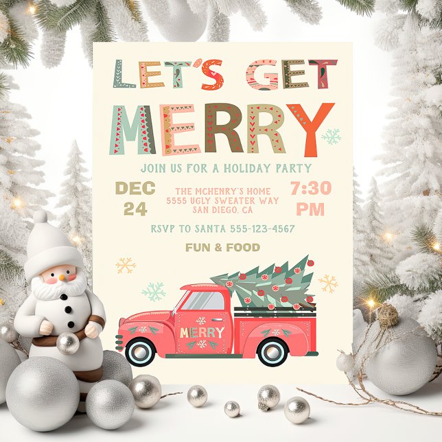 Let's Get Merry Holiday Christmas Truck Tree Invitation (Creator Uploaded)