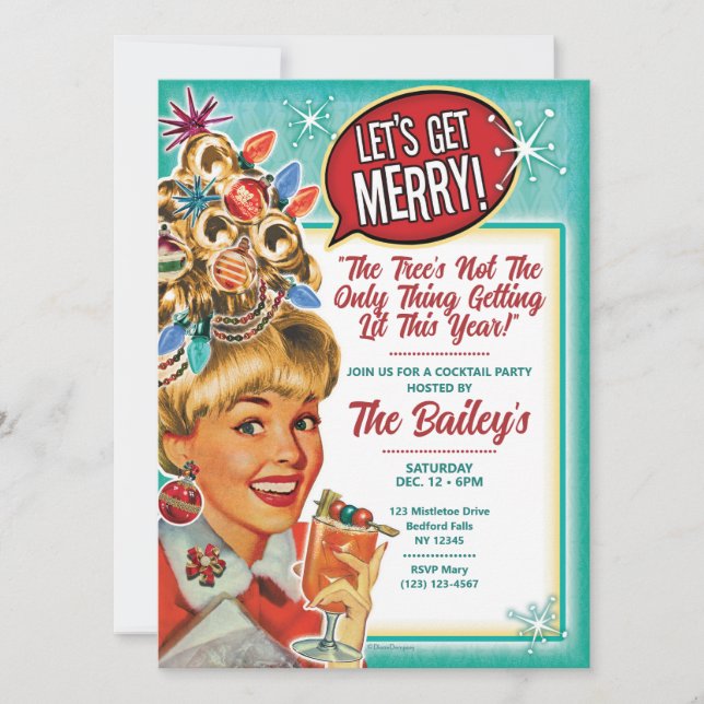 Let's Get Merry - Retro Christmas Party Invitation (Front)