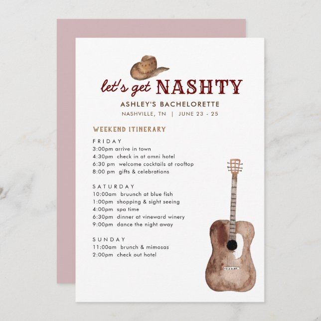  Let's Get Nashty Nashville Bachelorette Weekend Invitation (Front/Back)