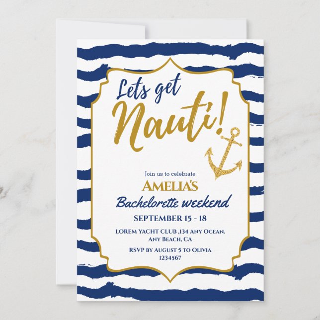 Lets get nauti coastal Bachelorette Weekend  Invitation (Front)