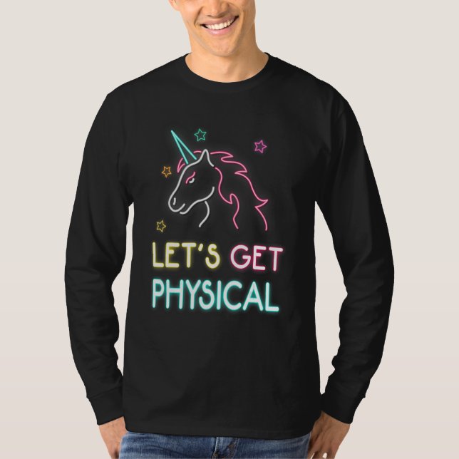 Let's Get Physical 80s Retro Workout Unicorn T-Shirt (Front)