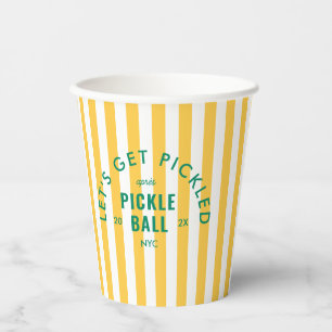 Let's Get Pickled Après Pickle Ball Yellow Stripe Paper Cups