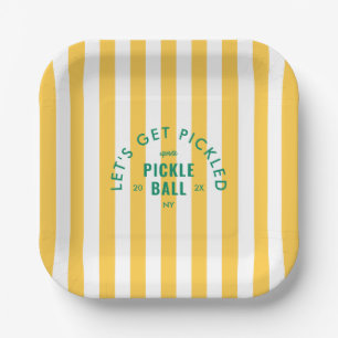 Let's Get Pickled Après Pickle Ball Yellow Stripe  Paper Plate